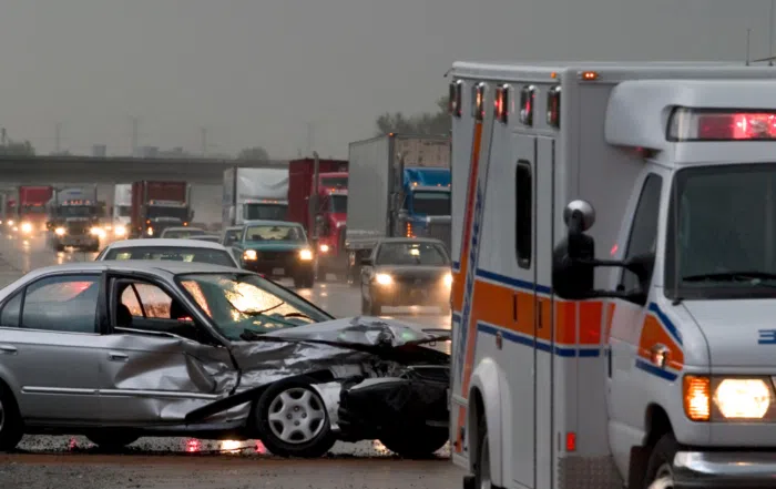 car crash with ambulance on site